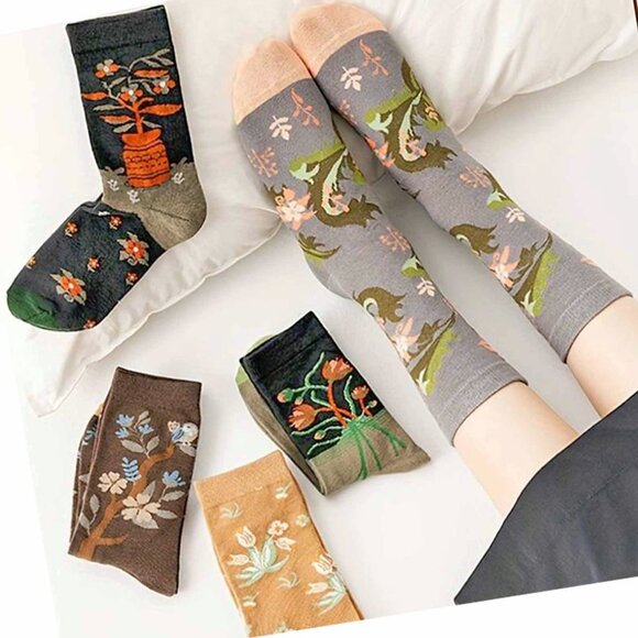 Botanical Patterns, Cotton Socks 5 Pair Med - Picture 2 of 5